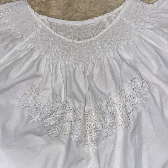 Women’s Short Sleeve Peasant Shirt Ruched Eyelet Cotton White Loose Fit Sz XXL - Picture 8 of 8